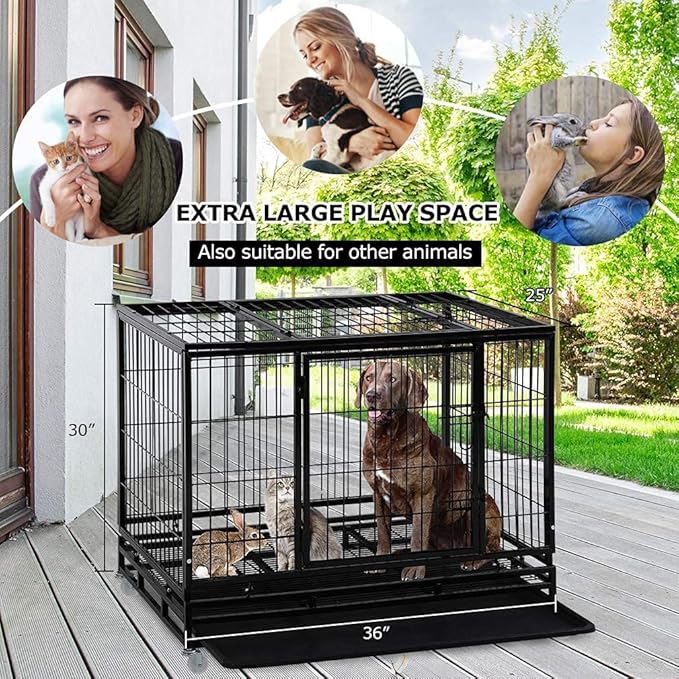 PayLessHere Dog Crate Dog Cage Dog Kennel for Large Dogs Heavy Duty 36 Inches Pet Playpen for Training Indoor Outdoor with Plastic Tray Double Doors & Locks Design