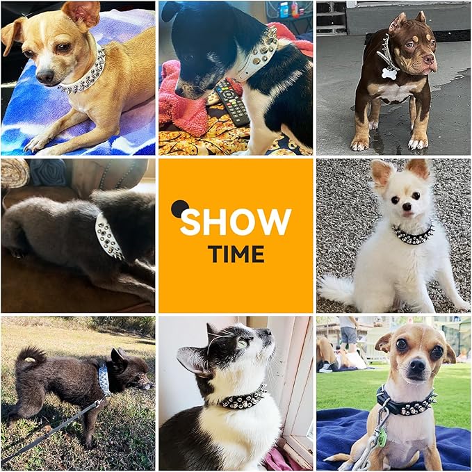 PETCARE Spiked Dog Collar White Soft Pu Leather Funny Mushrooms Rivet Spike Studded Puppy Collar Adjustable Outdoor Pet Dog Collar for Small Medium Large Dogs Cats Chihuahua Pug Pit Bull Dog Collars