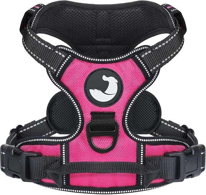 Joytale No Pull Dog Harness for Large Dogs, Reflective Pet Vest with Front Clip, Adjustable Soft Padded Harnesses with Easy Control Handle for Training and Walking, Hot Pink, L
