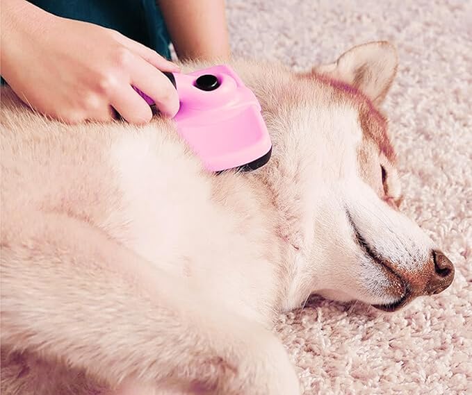 3-in-1 Pet Grooming Set - Self-Cleaning Slicker Brush, Deshedding Rake Comb, and Finger Toothbrush for Dogs & Cats | Perfect for Grooming, Dematting, and Dental Care (pink)