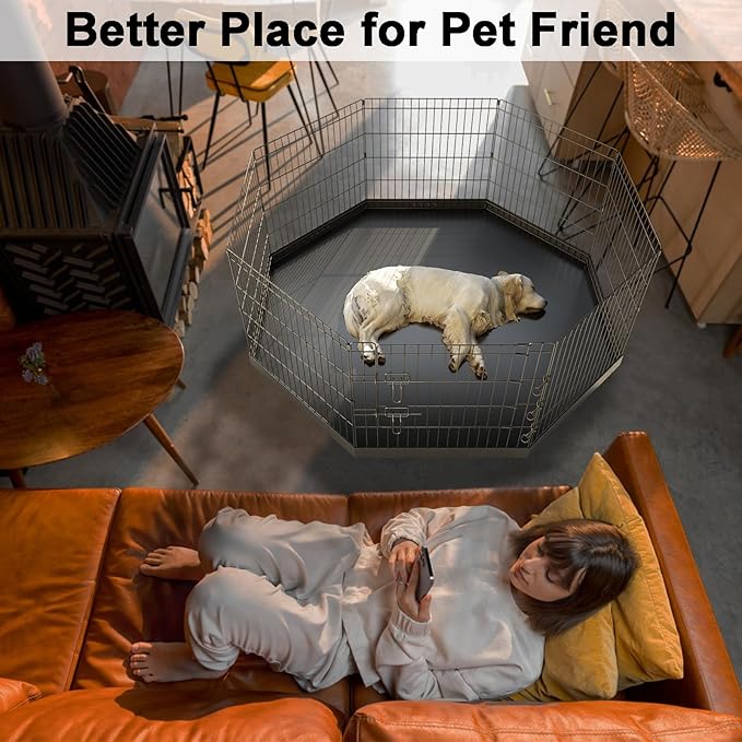 Artmeer Pet Playpen Puppy Playpen Kennels Dog Fence Exercise Pen Gate Fence Foldable Dog Crate 8 Panels 24 Inch for Pet Animals Outdoor Indoor with Bottom Pad (Black with Bottom pad)