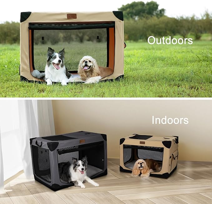 Soft Dog Crate for Extra Large Dogs, 4-Door Foldable Collapsible Dog Crate with Soft Sides, Indoor & Outdoor Travel Dog Kennel