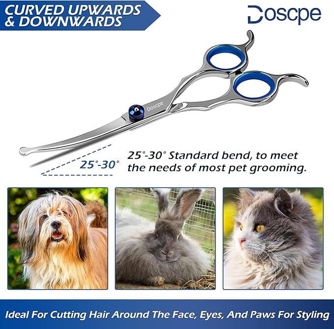 Curved Dog Grooming Scissors 6.69 inches Round Tips Pet Grooming Shears for Dog Cat on Face Paw Hair Trimming Right Left Handed