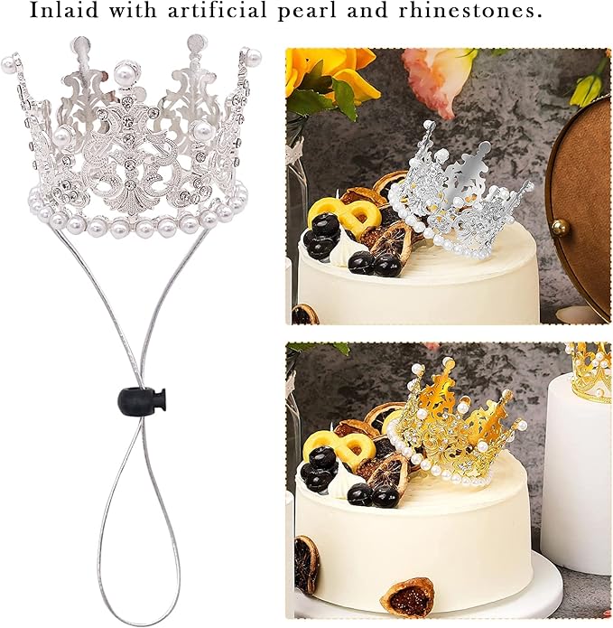 PET SHOW 2pcs Medium Dog Crown Headband Puppies Cat Hat for Birthday Party Silver Gold Rhinestone Faux Pearl Crown for Boy Girl Wedding Hair Accessories Photo Prop Costume