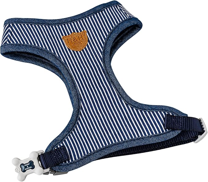 HUGO & HUDSON Dog Harness No-Pull Anti Choke Adjustable Padded Pet Vest, Navy Striped, XS