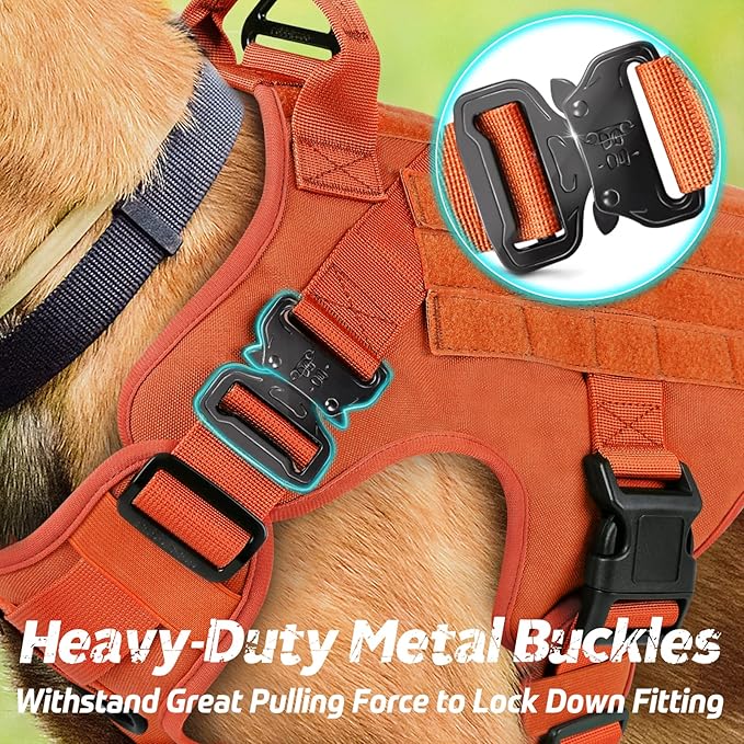 rabbitgoo Tactical Dog Harness for Large Dogs, Heavy Duty Dog Harness with Handle, No-Pull Service Dog Vest Large Breed, Adjustable Military Dog Vest Harness for Training Hunting Walking, Orange, XL