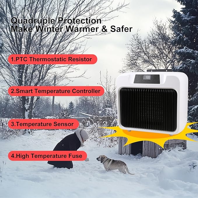 PETRFOH Dog House Heater with Smart Thermostat 300W/600W Chicken Coop Heater for Outdoor/Indoor Winter