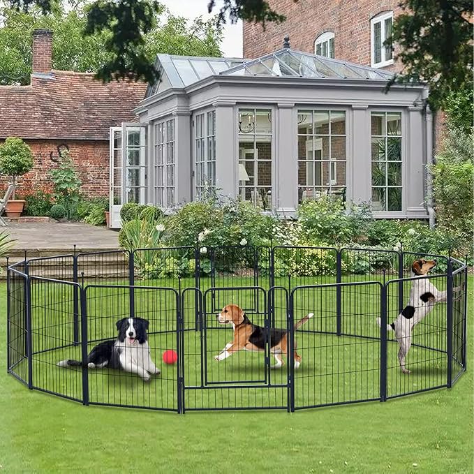 Dog Playpen Portable Outdoor Dog Fence, Dog Playpen for Large/Medium/Small Dogs, Dog Fences for The Yard with Doors Foldable Metal