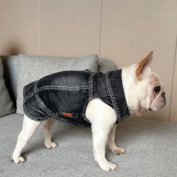 Dog Jean Jacket Pet Black Denim Coat for Puppy Small Dogs T-Shirt Fashion Classic Overalls Girl Male Boy Cat Costumes Vintage Machine Washable Vest Clothes Outfit Shirts(Black, Medium)