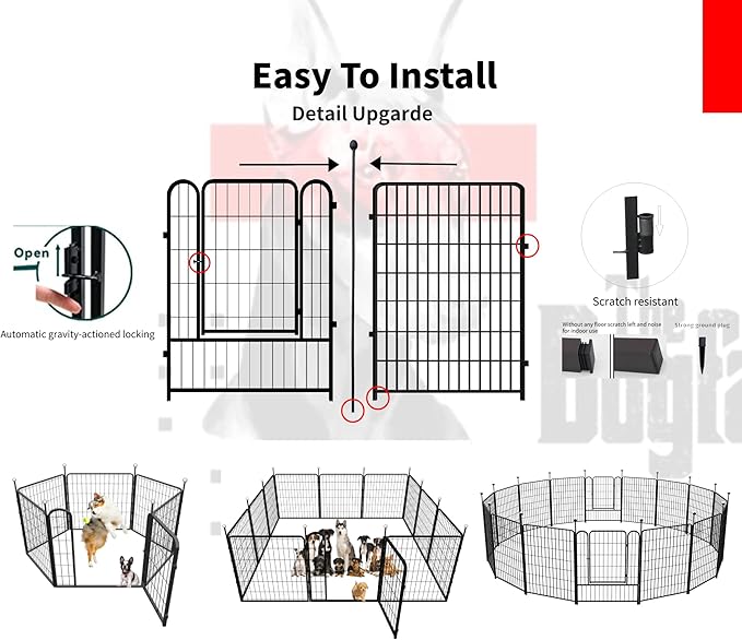 Dog Fence Outdoor for Yard 36'' High, Portable Dog Playpen with Rustproof and Sturdy Stakes for Medium/Large Dogs, 3ft Dog Play Pen for RV Camping(8 Panels)