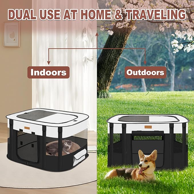 Dog Playpen - Foldable Cat Play Pens for Pubby,Kitten, Rabbit,Portable Pet Tent with Carring Bag for Indoor/Outdoor Travel Camping (Black-Small)