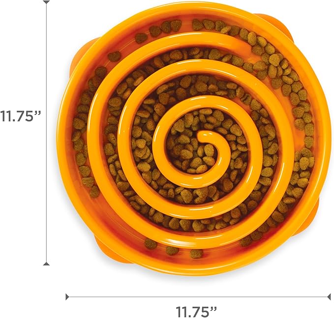 Outward Hound Fun Feeder Slo Bowl, Large Slow Feeder Dog Bowl, 4 Cups, Orange