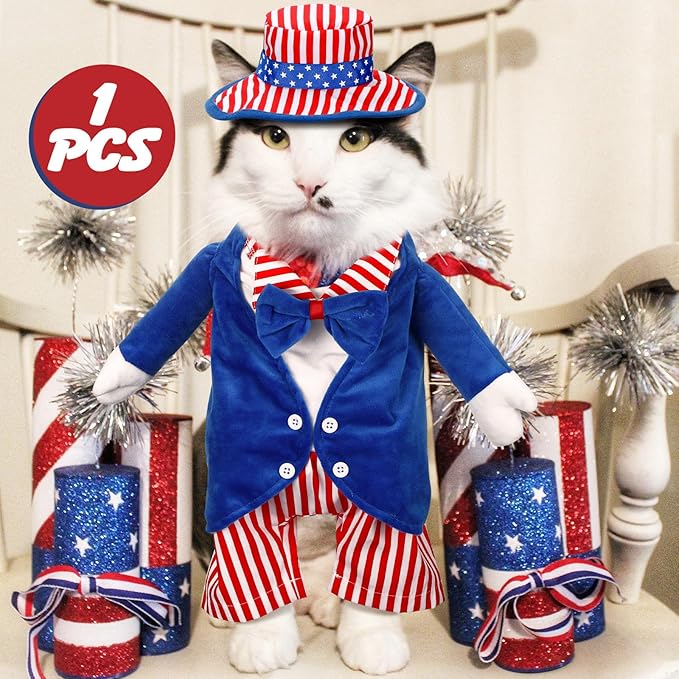 4th of July Pet Costume American Flag Dog Costumes Red Blue Stars Stripes Funny Dog Costumes for Independence Day National Day Parades Patriotic Events American Holiday Celebrations(Size L)