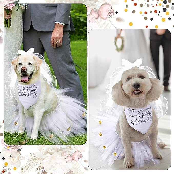 JaGely 3 Packs Dog Bride Costume, Veil with Clip, Dog Bandana and Skirt, Soft Comfortable Pet Wedding Party Dress Bride Apparel for Medium Pet