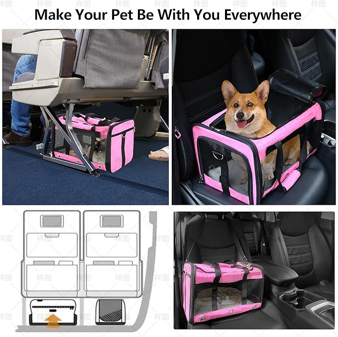 Soft Sided Cat/Dog Carrier,Collapsible Pets Travel Carriers for Pet/Puppy with Shoulder Strap & Removable Mat,Mesh Top Load Small Dogs/Cats Carry Bag Up to 25 Lbs(Pink,L)