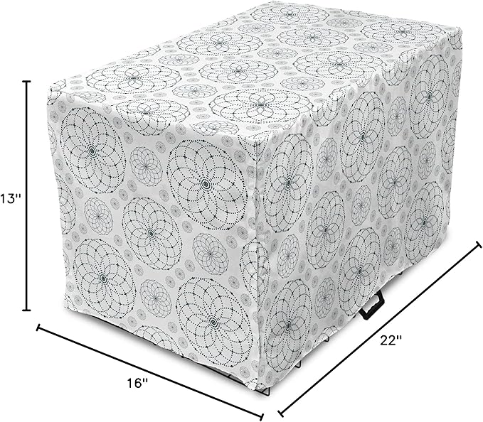 Ambesonne Sacred Geometry Dog Crate Cover, Circular Formations with Dots Flower Like Elements Design Print, Easy to Use Pet Kennel Cover for Small Dogs Puppies Kittens, 22 Inch, Dark Petrol Blue White