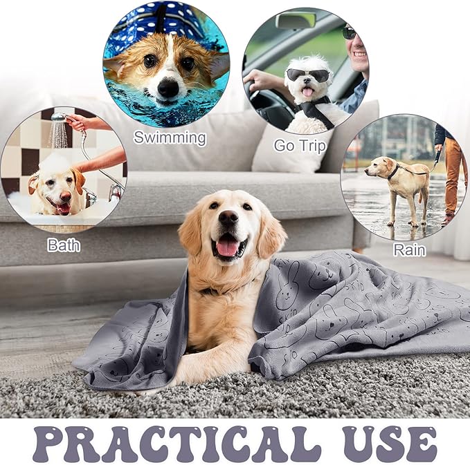 Peryiter 8 Pcs Dog Drying Towels Bulk 55'' x 28'' Pet Grooming Absorbent Microfiber Dog Bath Towels Quick Drying Puppy Bathing Towel for Small Medium Large Cats Pets Bathing Grooming(Grey)