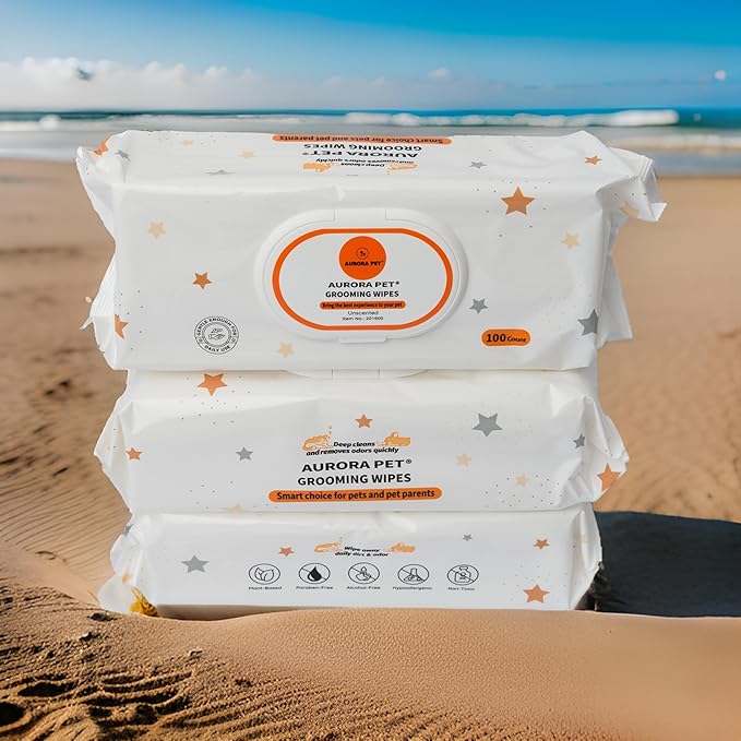 Aurora Pet Wipes – 100% Natural, Plant-Based Hypoallergenic Grooming Wipes for Dogs & Cats – Extra-Durable, Large & Thick for Effortless Cleaning (Unscented, 100 Count)