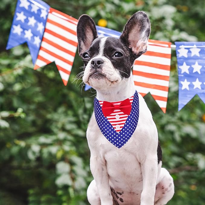 ADOGGYGO American Flag Dog Tuxedo Bandana, Red Blue Pet Tux with Bowtie Adjustable 4th of Julty Bandana Costume for Extra Small Dogs Pets (XS)