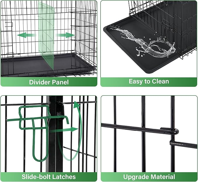 24/7 Shop at Home Gossamer Metal Double Door Folding Wire Pet Crate with Divider, Removable Tray, and Handle for Outdoor and Indoor Medium Dog, 42-inch, Black