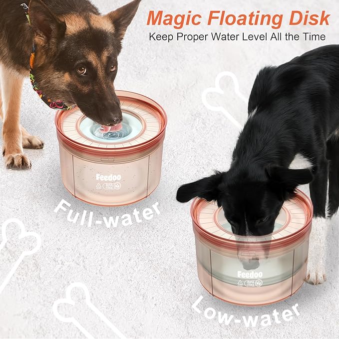1Gallon/128oz Dog Water Bowl No Spill, Tritan BPA Free Spill Proof & No Splash Dog Water Bowl for Messy Drinkers, Slow Drinking Water Bowl for Large Dogs, Anti-Digging Paws【Living Coral】