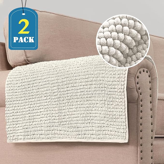 H.VERSAILTEX Plush Chenille Couch Armrest Cover 2 Packs Thick and Soft Sofa Covers Furniture Protector Cover for Pets (27.5" x 27.5", Ivory)