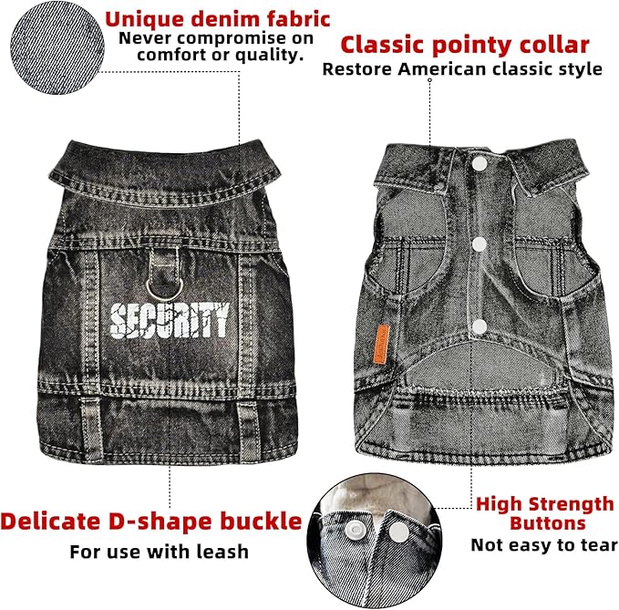 Dog Jeans Black Security Jacket Denim Pet Coat for Puppy Small Dogs Cotton Classic Overalls Male Cat Costumes Sleeveless Washed Vest Clothes Outfit T-Shirts(XX-Large)