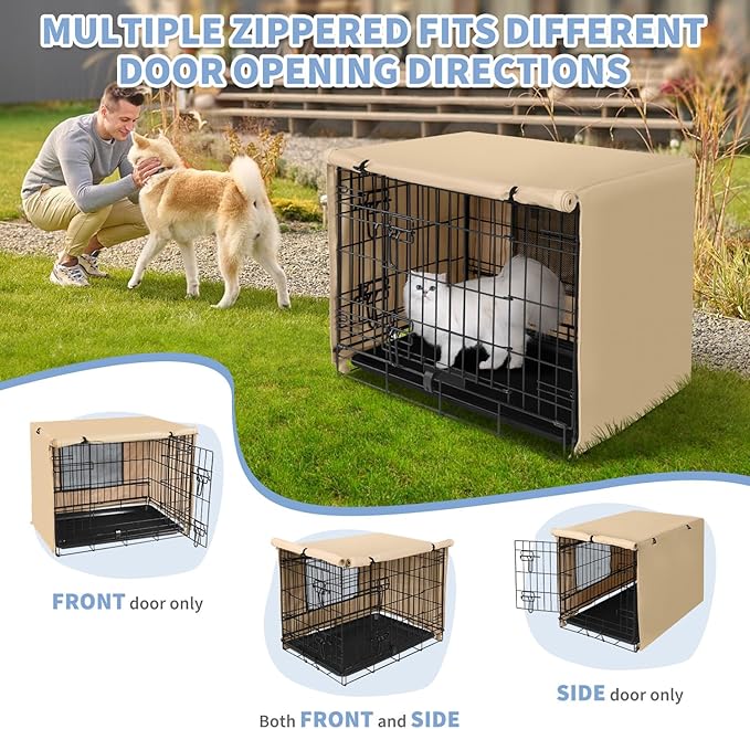 X-ZONE PET 36" Dog Crate Cover for Indoor/Outdoor - Heavy Duty Polyester Pet Kennel Cover Fits for Wire Dog Cage Beige