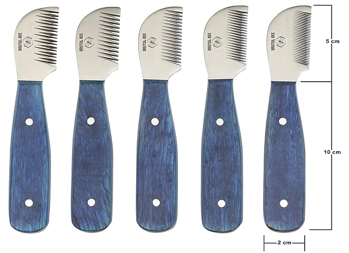 Bee Dog Grooming Coat Stripping Knife Stripper Trimmer Tool Wooded Handle Stripping Knives Set of 5 in Stainless Steel Non-Slip Tools for Grooming Dogs (BLUE)