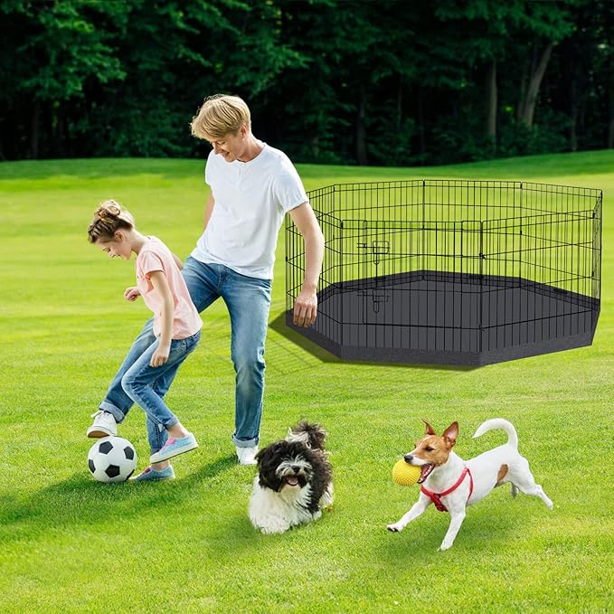 Artmalle Puppy Pet Playpen 8 Panel 24 Inch Indoor Outdoor Metal Portable Folding Animal Exercise Dog Fence Ideal for Pet Animals Dog Cat Rabbit Breed Puppy with Bottom Pad (Black with Bottom pad)
