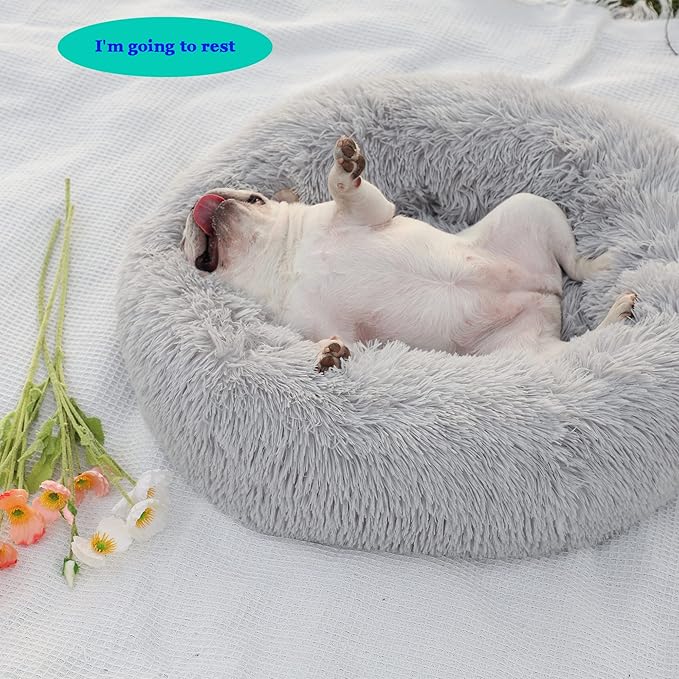 nononfish Dog Beds for Medium Dogs Washable,28 inches Gray Calming and Anti Anxiety Fits up to 45 lbs Pets Beds for Medium Dog.