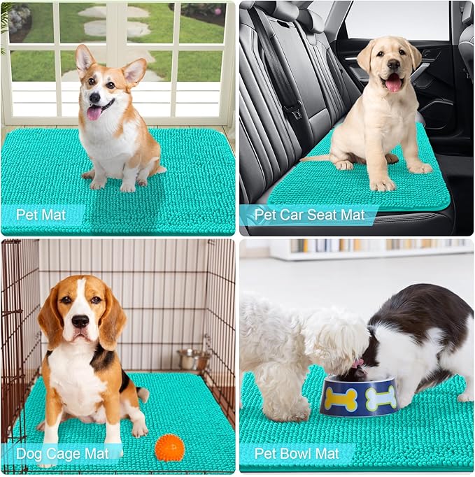 OLANLY Dog Door Mat for Muddy Paws 59x24, Absorbs Moisture and Dirt, Absorbent Non-Slip Washable Mat, Quick Dry Chenille, Mud Mat for Dogs, Entry Indoor Door Mat for Inside Floor, Teal