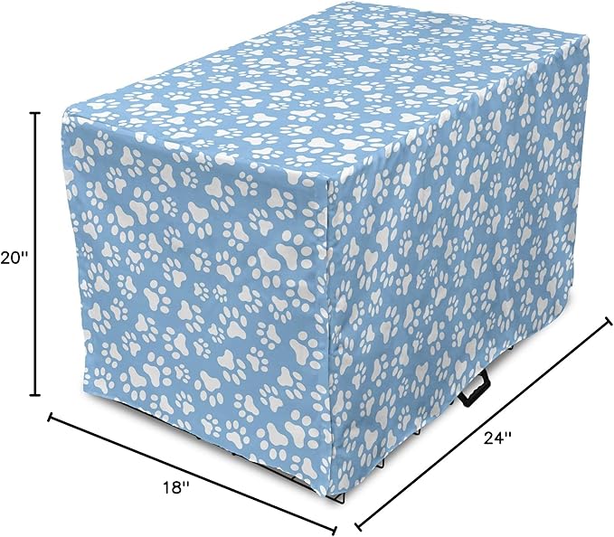 Ambesonne Paw Print Dog Crate Cover, Animal Themed Pattern with Pet Foot Marks on Blue Toned Background Print, Easy to Use Pet Kennel Cover for Cats & Medium Dogs, 24 Inch, Sky Blue