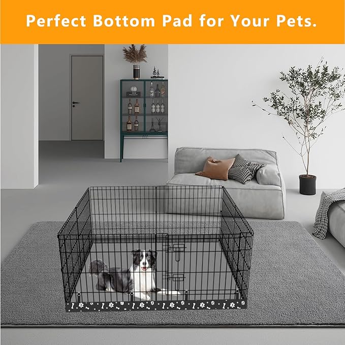 Dog Playpen Square Bottom Pad Fits for 48 Inch 8 Panels Metal Exercise Pet Playpen, Dog Crate Pad Puppy Playpen Pad, Elastic Buckles Connections.(Note: Playpen Not Included) -Gray