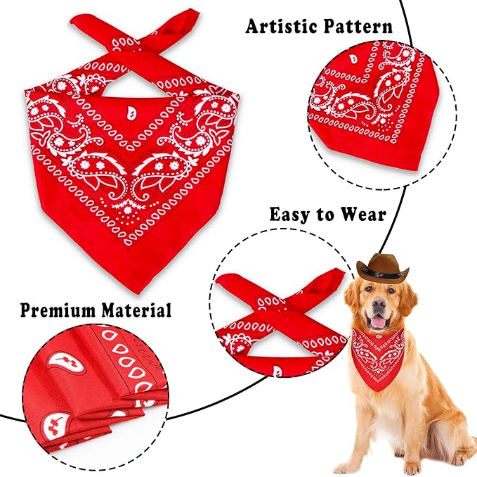 Dog Halloween Costumes, Dog Cowboy Costume Halloween Pet Cowboy Hat Bandana Scarf for Small Medium Large Dogs Pets (Brown Hat & Red Bandana, Large)