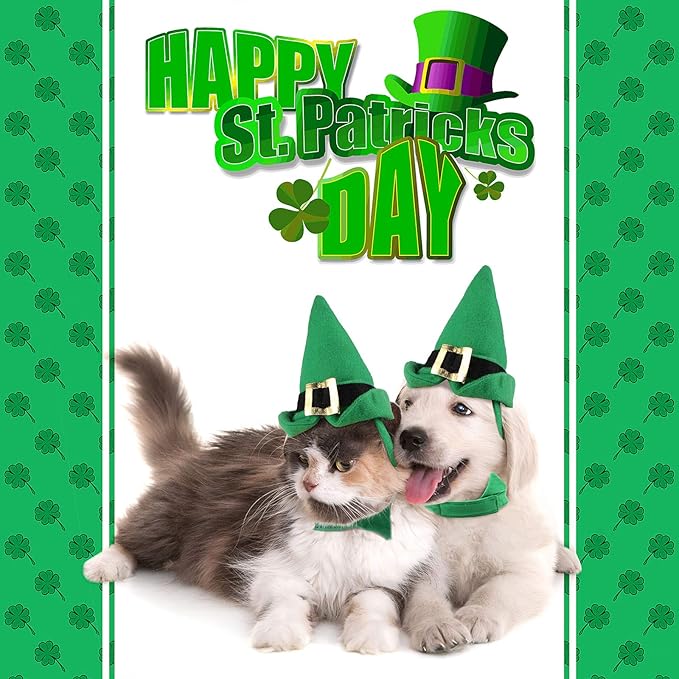 NAMSAN St Patrick's Day Pet Costume for Cats Small Dogs Rabbits, Irish Leprechaun Top Hat with Adjustable Tie, Lucky Cat Outfit Green Fedora Hat, Small