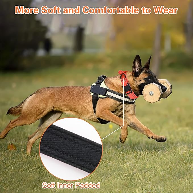 KCUCOP Tactical Dog Collar, Heavy Duty Dog Collar with Handle and Metal Buckle, Military Thick Dog Collars for Medium and Large Dogs(Orange-XL-Reflective, 1 Patch)