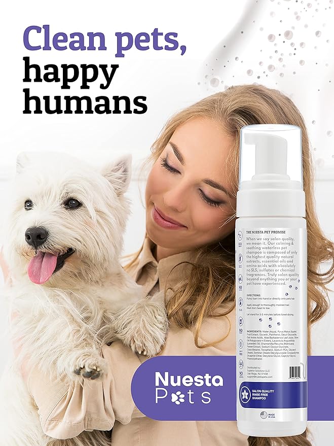 Pets Waterless No-Rinse Pet Shampoo | Soothing Hypoallergenic Gentle | time-Saving Stress-Free foaming Cleanser (1 8 fl oz Bottle Lavender)