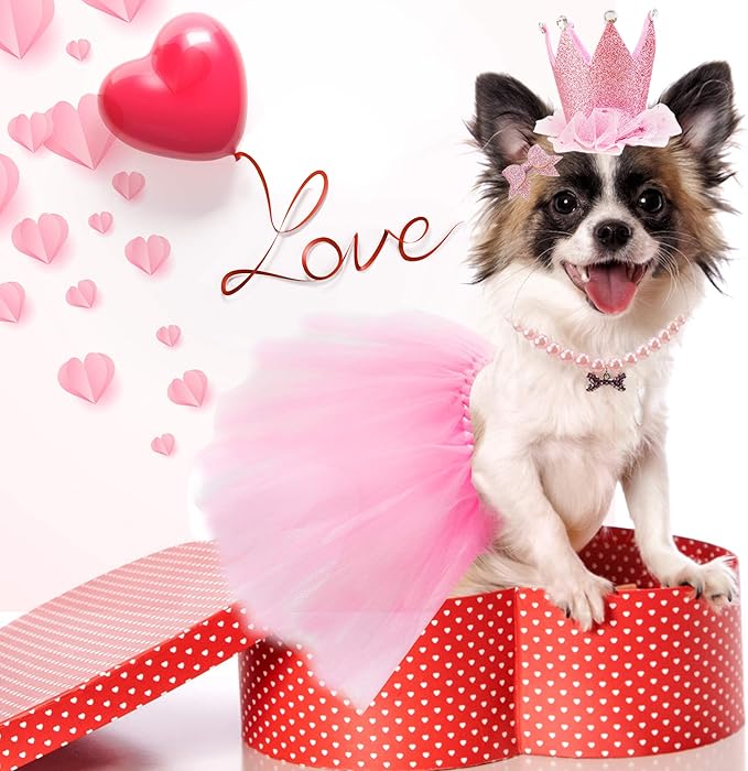 Dog Birthday Party Supplies Dog Birthday Outfit Pink Tutu for Dogs Dog Birthday Hat Necklace and Bowtie Hairpin for Dogs (24-31 inch Wrist)