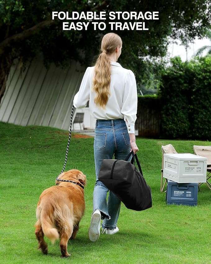 30-Inch Collapsible Travel Dog Crate, Portable 4-Door Soft Kennel for Medium to Large Dogs, Chew-Proof Mesh Windows, Indoor/Outdoor Use, Foldable, with Storage Bag (Black)