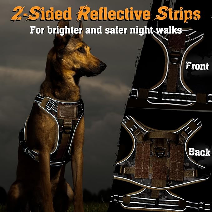rabbitgoo Dog Harness Medium Sized No Pull, Tactical Service Dog Vest with Molle and Control Handle, Adjustable and Reflective Military Pet Harness for Easy Walking and Training, Desert camo, M