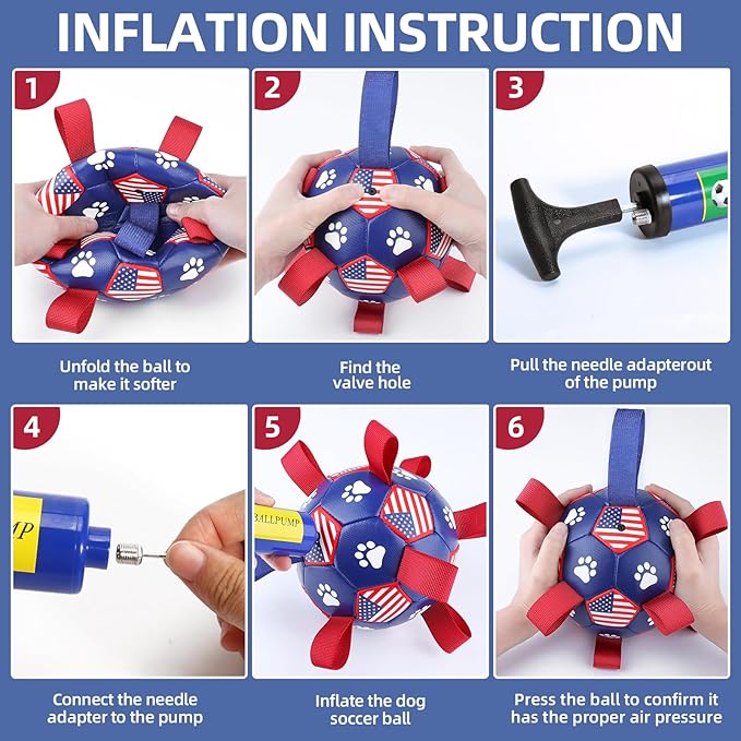 QDAN Dog Toys Soccer Ball with Straps - Durable Dog Balls for Small Medium Dogs, Beach Pool Dog Water Toy, Dog Tug Toys for Tug of War, Puppy Dog Birthday Gifts (6 Inch)