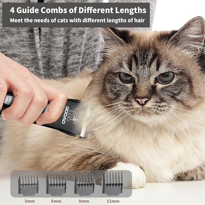 Cat Clippers for Matted Hair, Cat Grooming Kit, Cordless Cat Shaver for Long Hair, Low Noise Paw Trimmer, Cat Hair Trimmer for Grooming,Quiet Pet Hair Clippers Tools for Cats Dogs (Black)