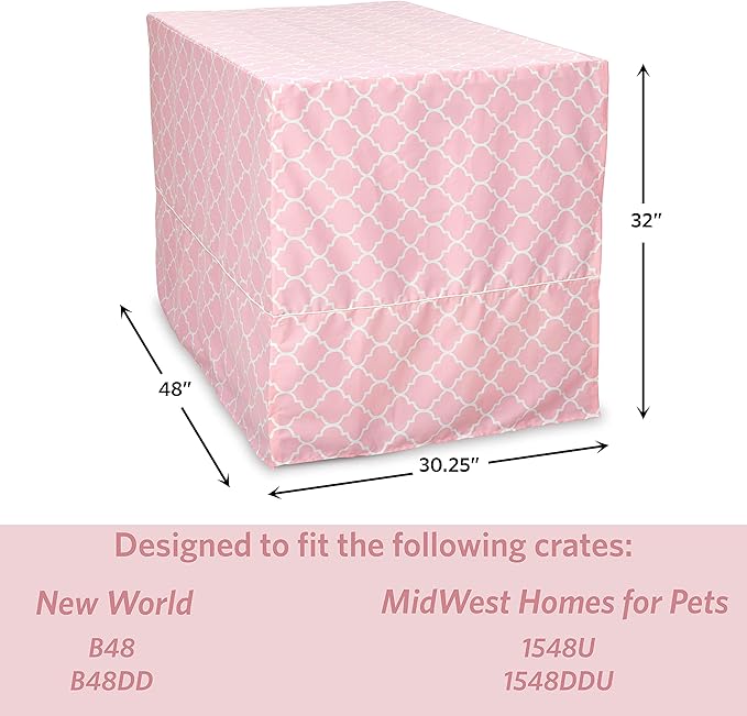 New World Pet Products Dog Crate Cover Featuring Teflon Fabric Protector, Dog Crate Cover Fits Midwest 48-Inch Dog Crates, Pink Designer Pattern