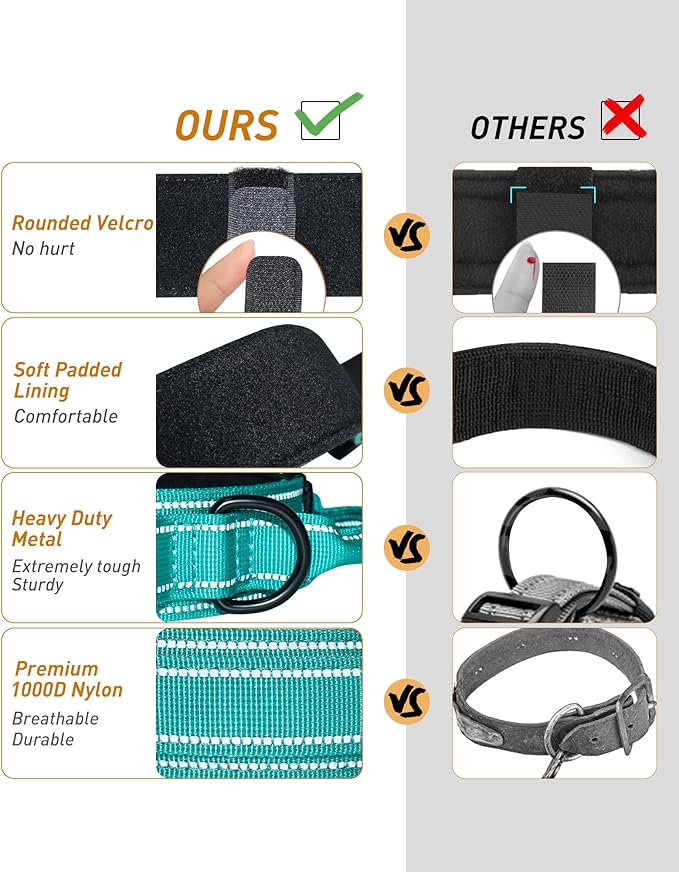 AUBELL Tactical Dog Collar, Reflective Dog Collar for Extra-Large Dogs, Adjustable Nylon Dog Collar with Handle and Heavy Duty Buckle Great for German Shepherd, with Airtag Case and Patches(Teal, XL)