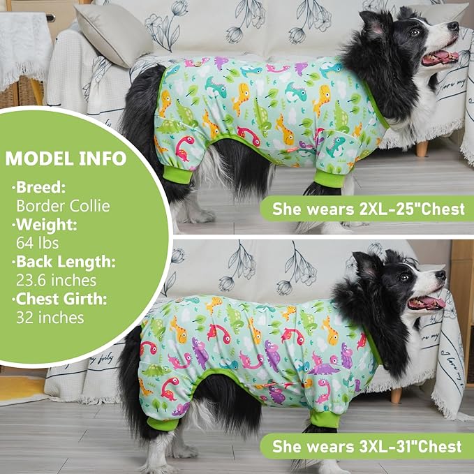 KYEESE Dog Pajamas Stretchy Pet Jammies Onesie Large Dog Pajamas with Colorful Dinosaurs Comfy Clothes for Dogs Boy Girl Velvet Pjs Soft Outfit, XXX-Large
