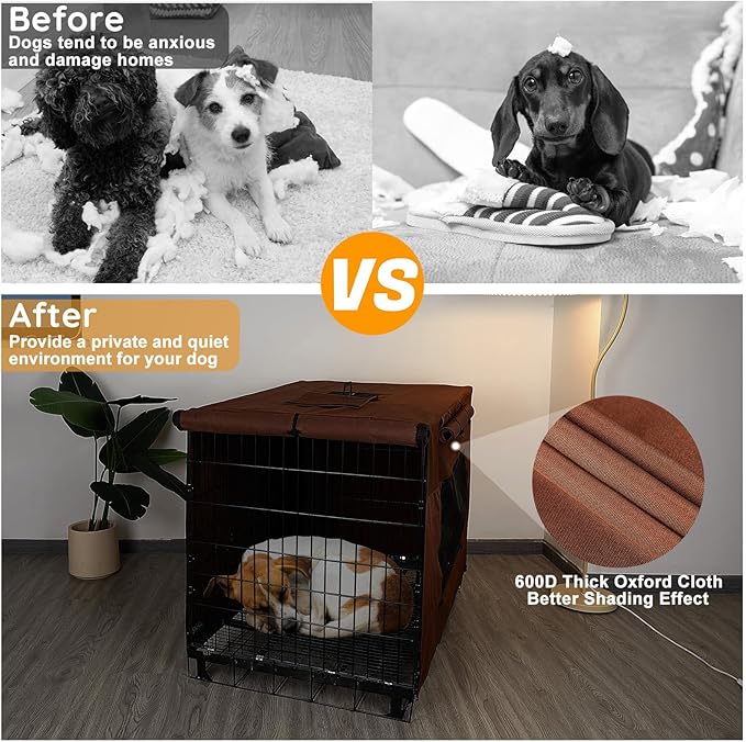 Dog Crate Cover 36 Inch Thickened Dog Kennel Cover Windproof Puppy Cage Cover with Mesh Windows on Both Sides Portable Crate Covers for Dogs Cages Fit for Indoor/Outdoor Use