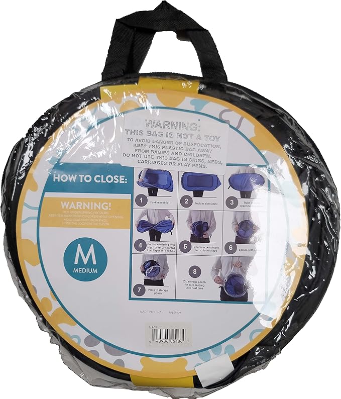 Beatrice Home Fashions Portable, Collapsible, Pop Up Kennel Travel Cat and Dog Crate, 36" L x 22" W x 22" H, Black