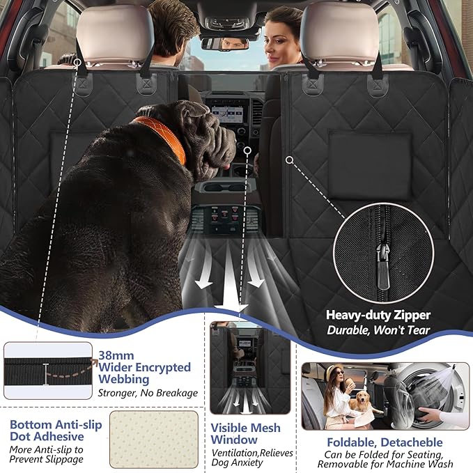 Back Seat Extender for Dogs Truck-Large Space, Truck Dog Seat Cover Back Seat Hard Bottom Holds 400lbs, Sturdy Pet Seat Covers for Trucks, Waterproof Backseat Dog Hammock for Truck