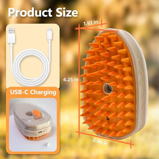 Cat Steam Brush, 4 in 1 Steam Brush for Cats, Pet Hair Steamy Brushes for Massaging and Cleaning Shedding Pets, Rechargeable Cat Brush with Steam for Long & Short Haired Cats and Dogs (orange)